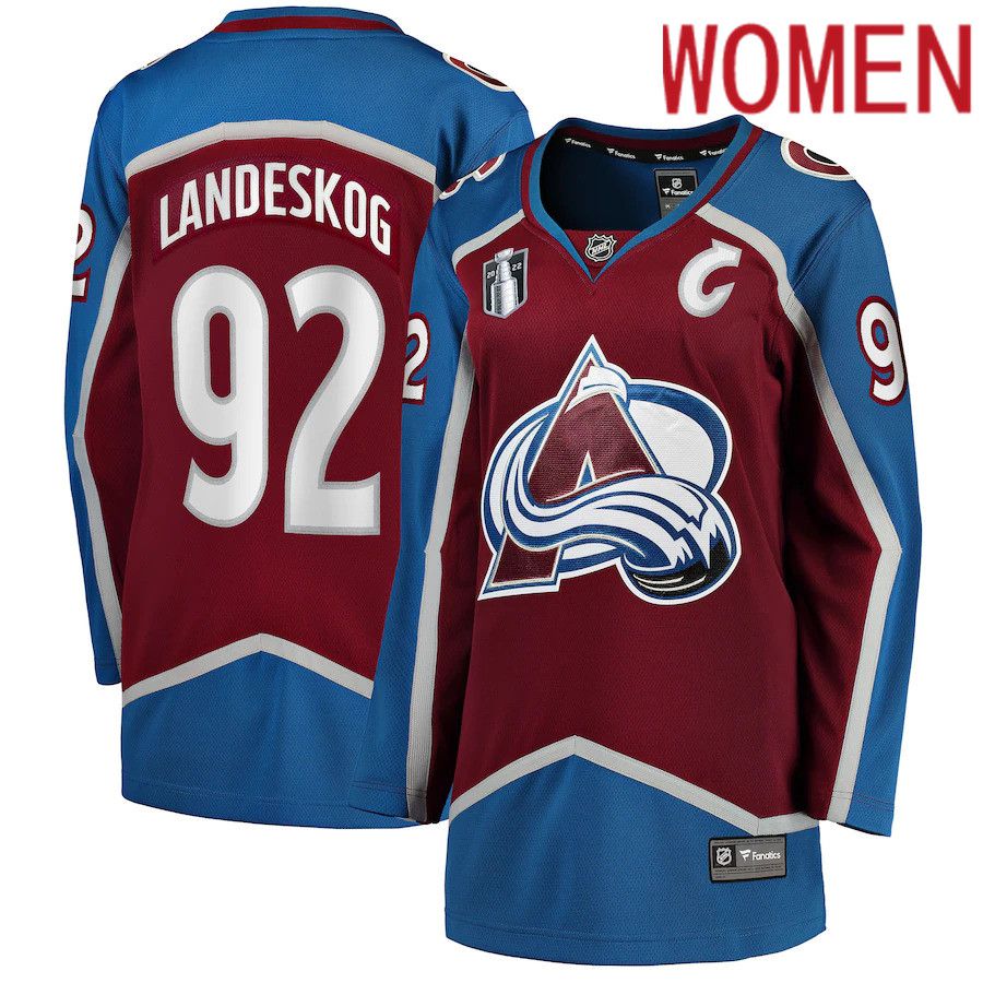 Women Colorado Avalanche 92 Gabriel Landeskog Fanatics Branded Burgundy Home 2022 Stanley Cup Final Breakaway Player NHL Jersey